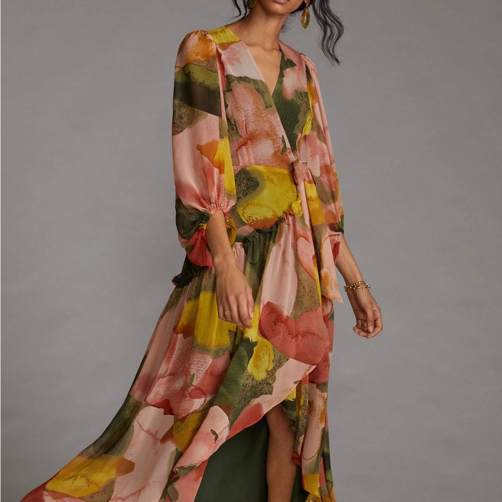 Anthropologie Hutch Floral Geo Wrap Maxi Dress Large